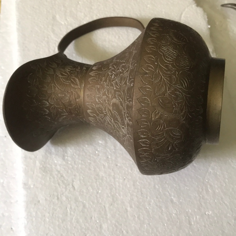 Antique Solid Brass Engraved Pitcher - image 2